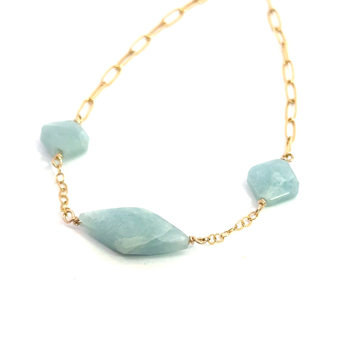 three-stone aquamarine paperclip necklace