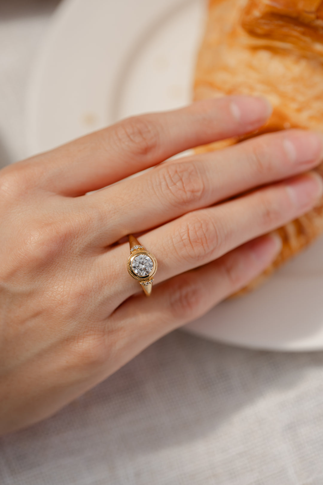1 ct round diamond milgrain bezel engagement ring