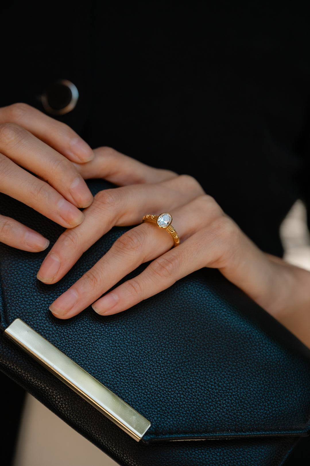 1 ct oval diamond deco bezel engagement ring