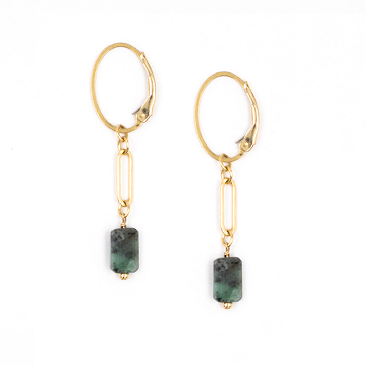 emerald clip chain drop earrings