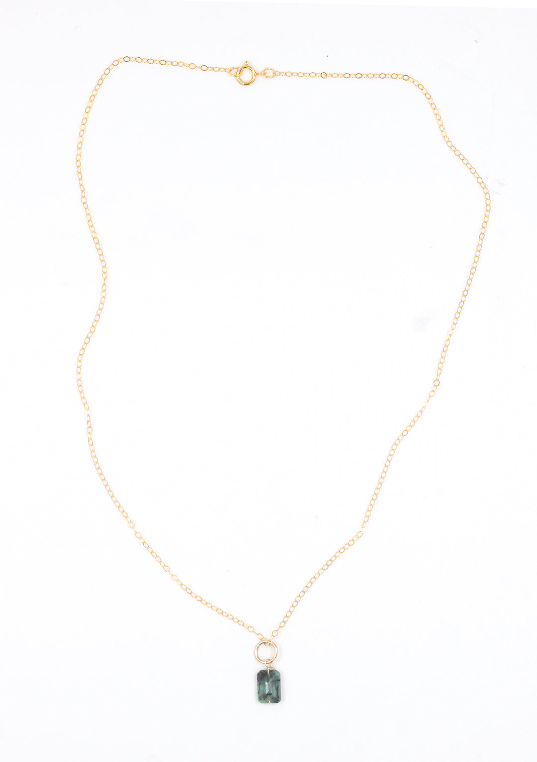 emerald baguette charm on classic cable necklace