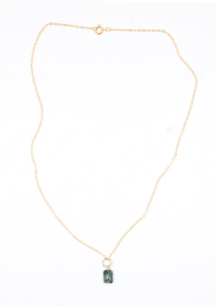 emerald baguette charm on classic cable necklace