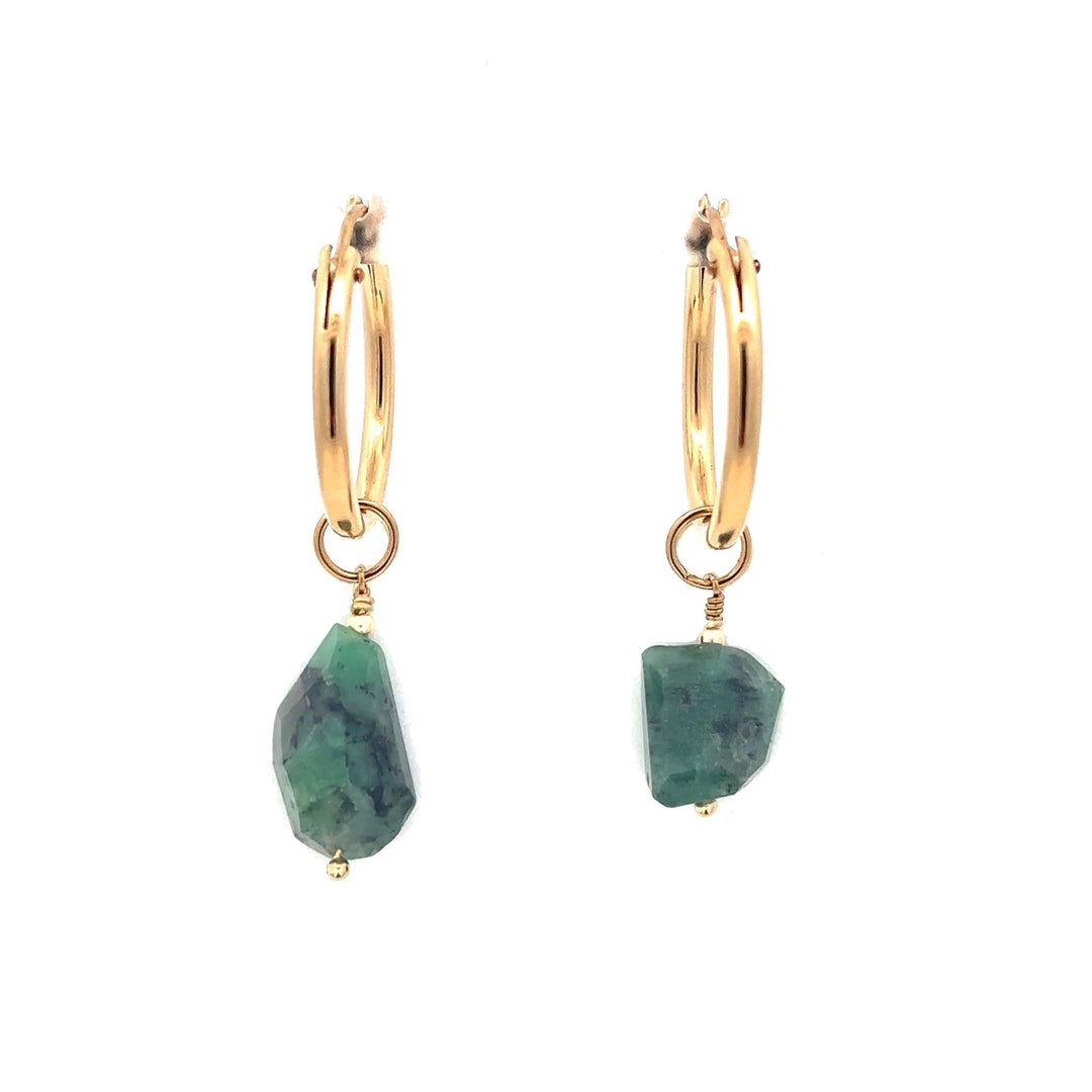 natural emerald nugget hoop earrings