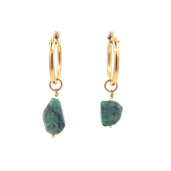 natural emerald nugget hoop earrings