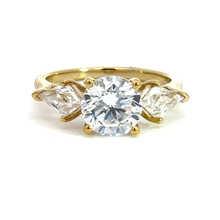 2.8 ctw round diamond three-stone kite with hidden halo engagement ring