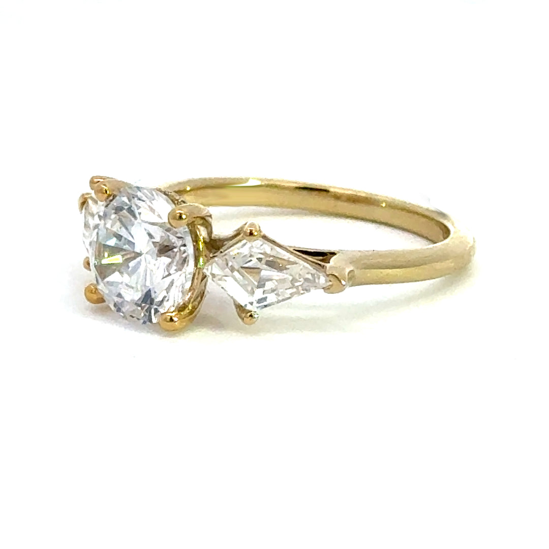 2.8 ctw round diamond three-stone kite with hidden halo engagement ring