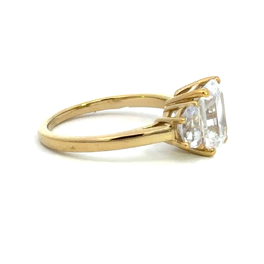4.0 ctw emerald-cut diamond three-stone mezzaluna half-moon engagement ring