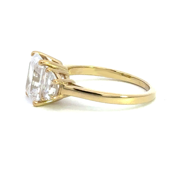 4.0 ctw emerald-cut diamond three-stone mezzaluna half-moon engagement ring