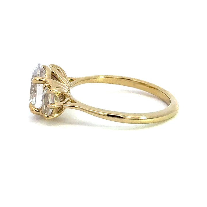 2.5 ctw oval diamond three-stone pentagon engagement ring