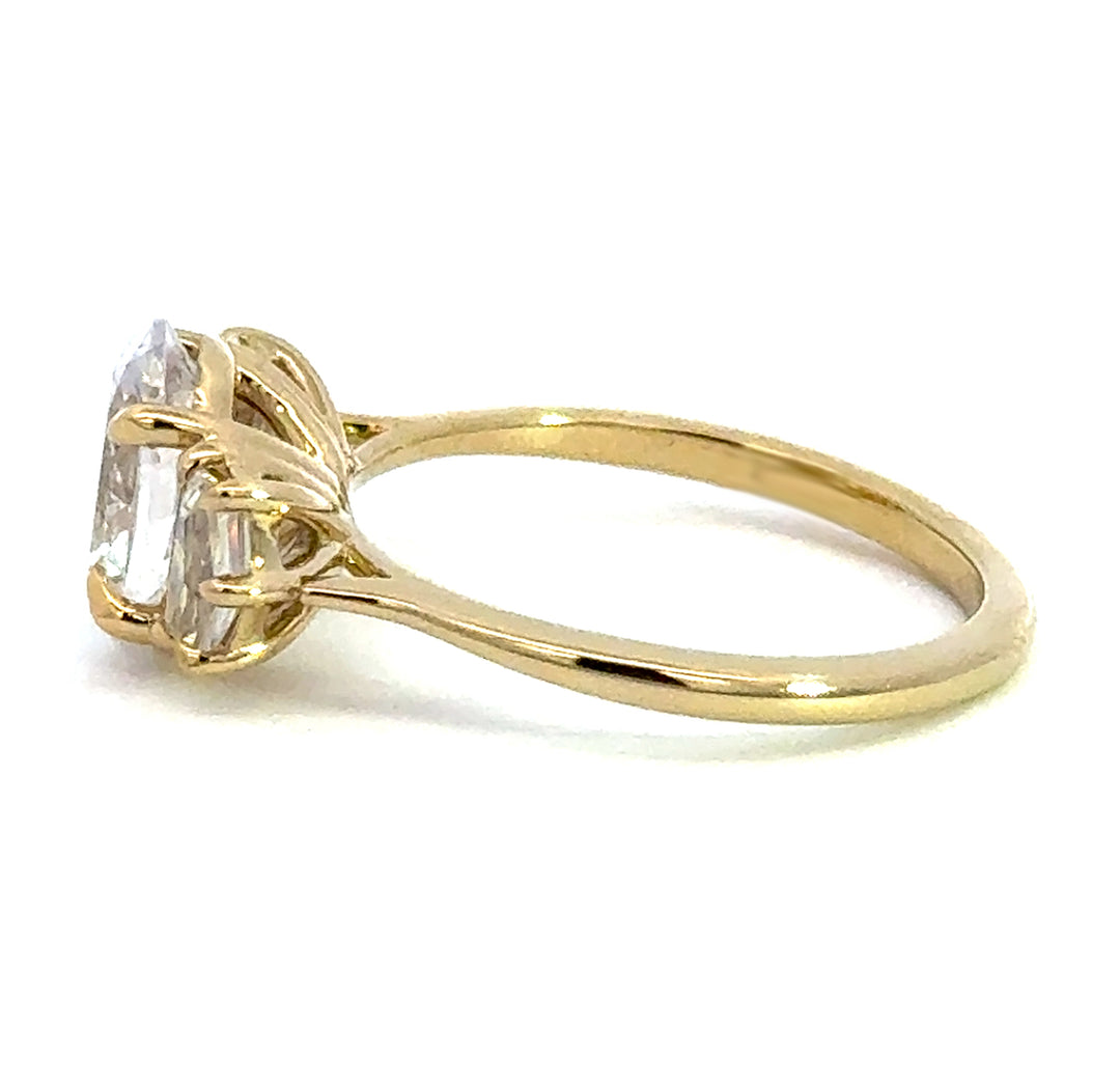 2.5 ctw oval diamond three-stone pentagon engagement ring
