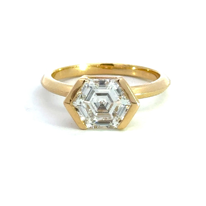 1.81 ct hexagon diamond half-bezel engagement ring - Workshop Fine Jewelry