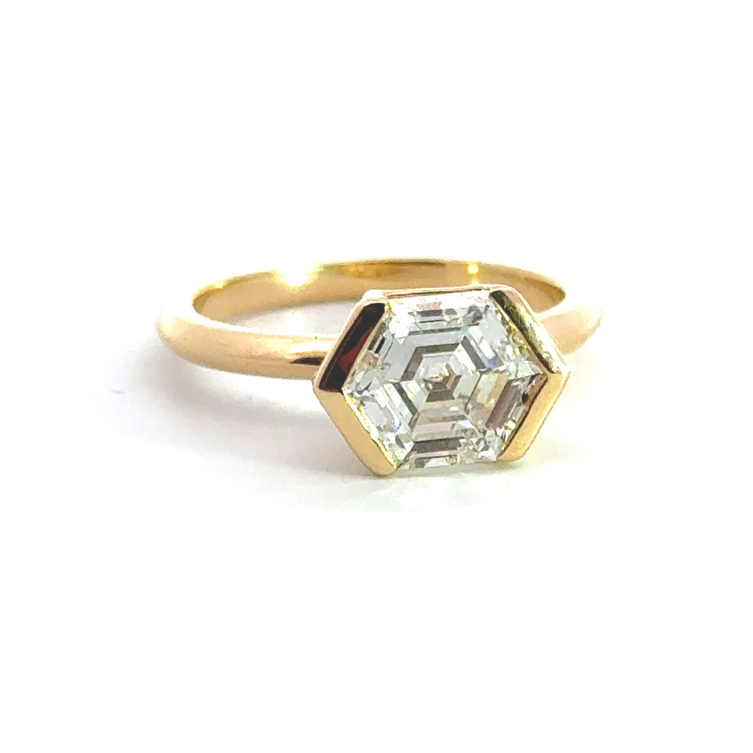 1.81 ct hexagon diamond half-bezel engagement ring - Workshop Fine Jewelry