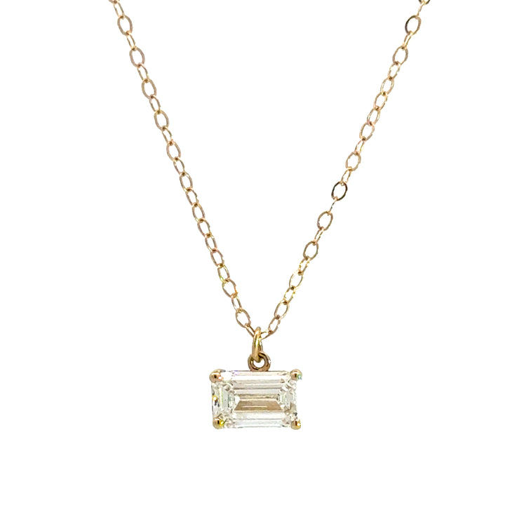 14K east-west emerald cut diamond necklace