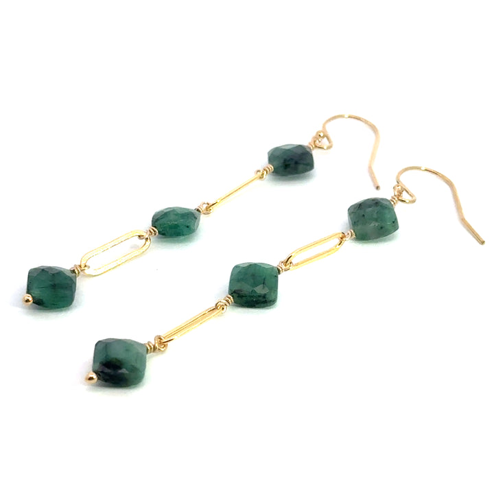 three-stone emerald link dangle earrings