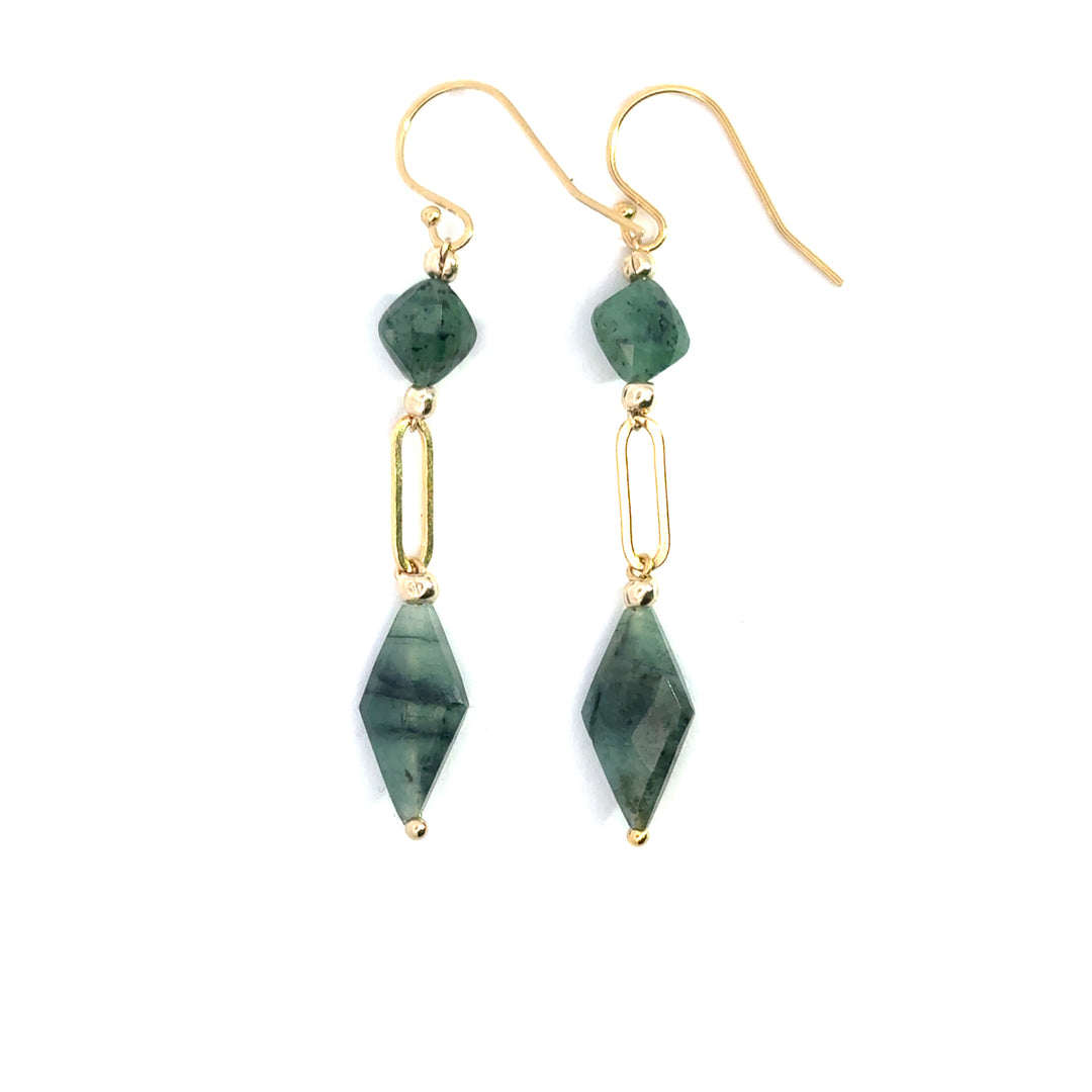 two-stone emerald link dangle earrings