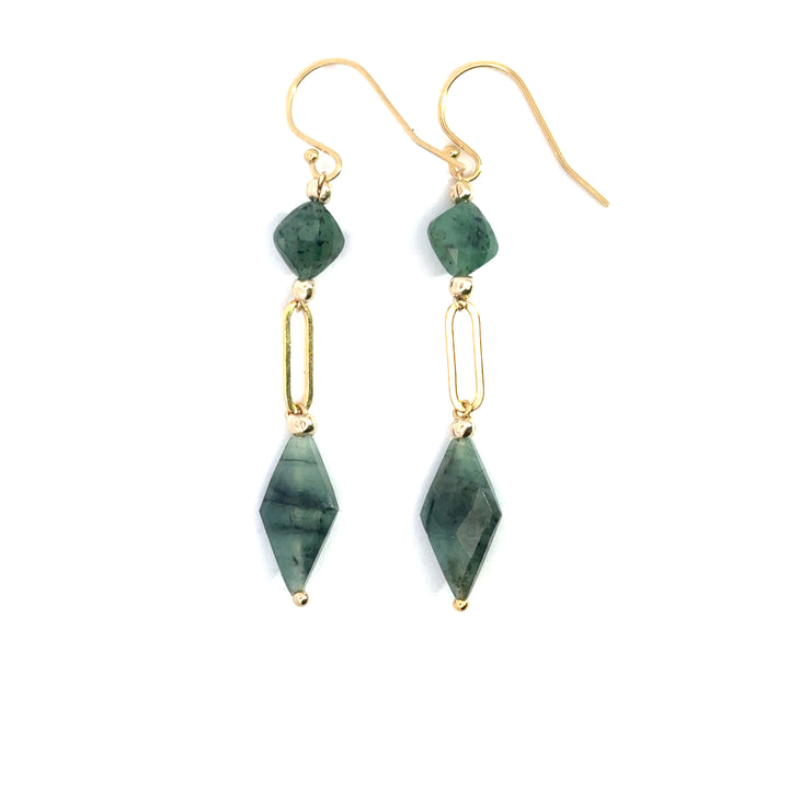 two-stone emerald link dangle earrings