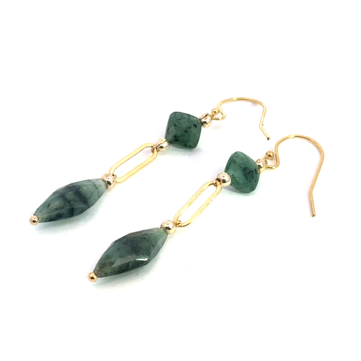 two-stone emerald link dangle earrings