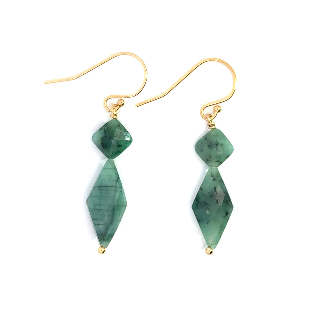 two-stone small & big emerald drop earrings