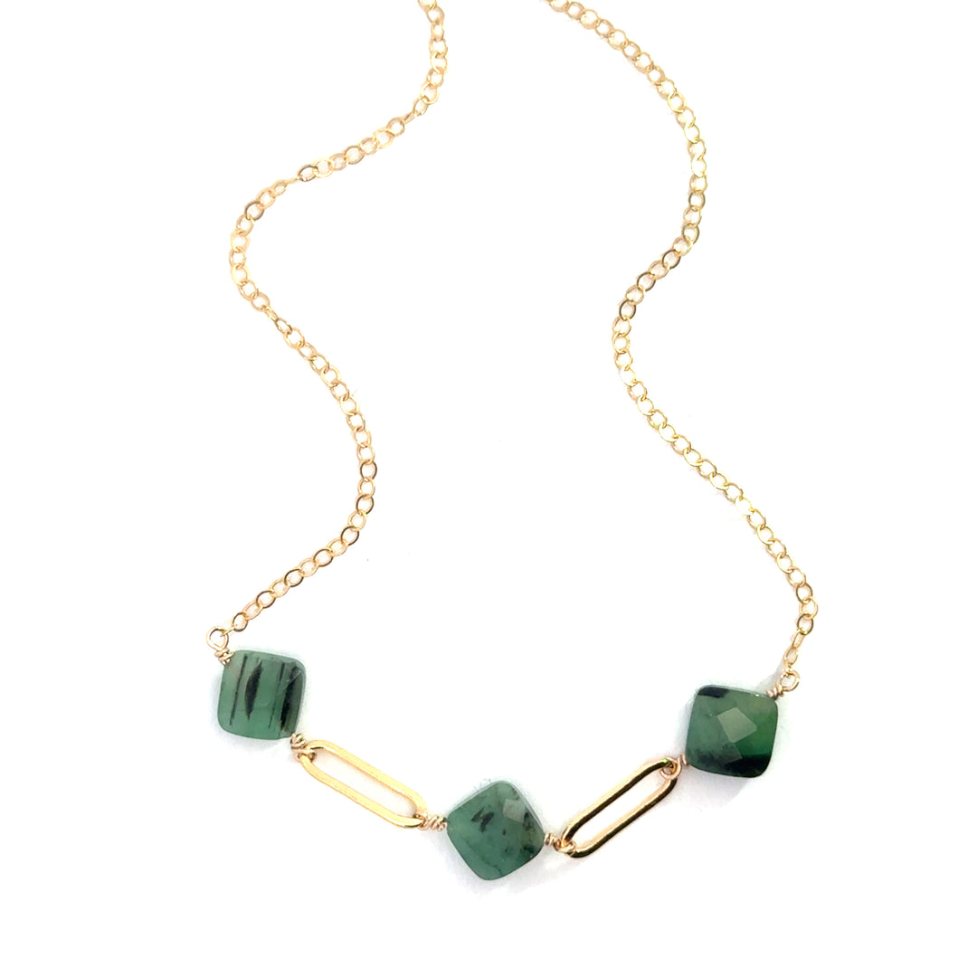 three-stone emerald link necklace
