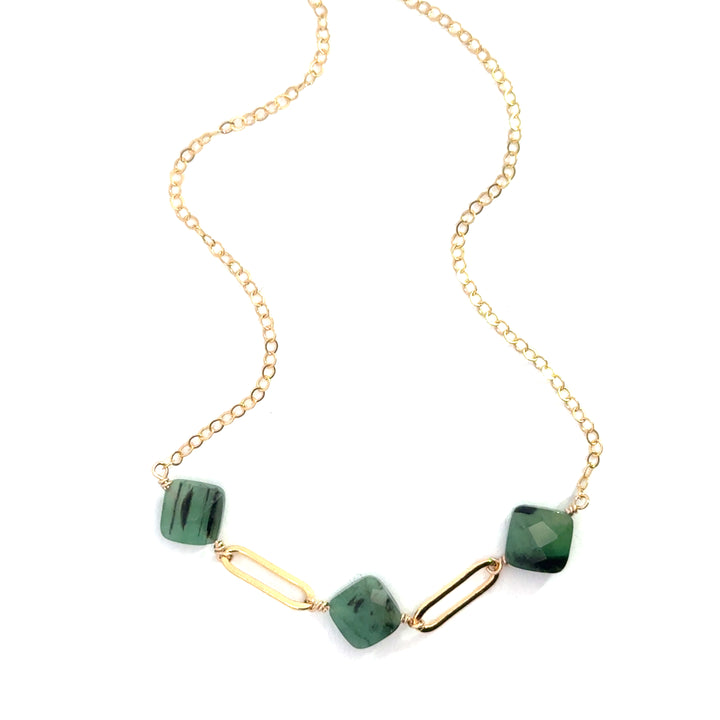 three-stone emerald link necklace