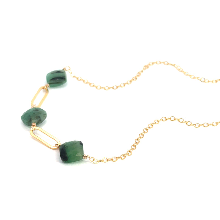 three-stone emerald link necklace