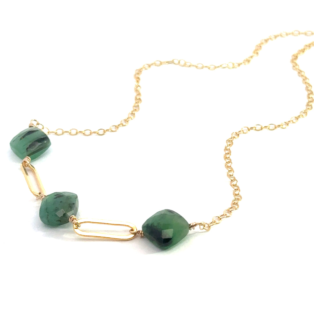 three-stone emerald link necklace