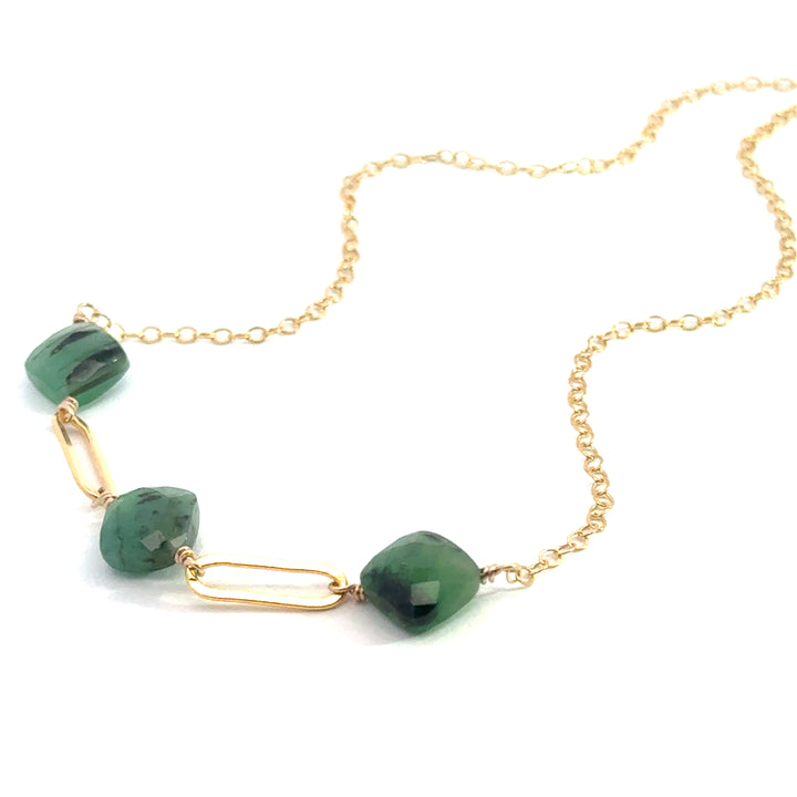 three-stone emerald link necklace