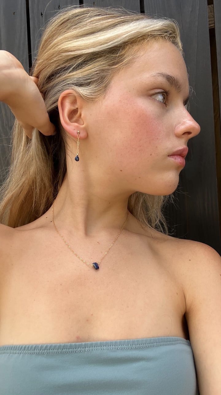 silk road - sapphire chain drop earrings - workshopunderground.com