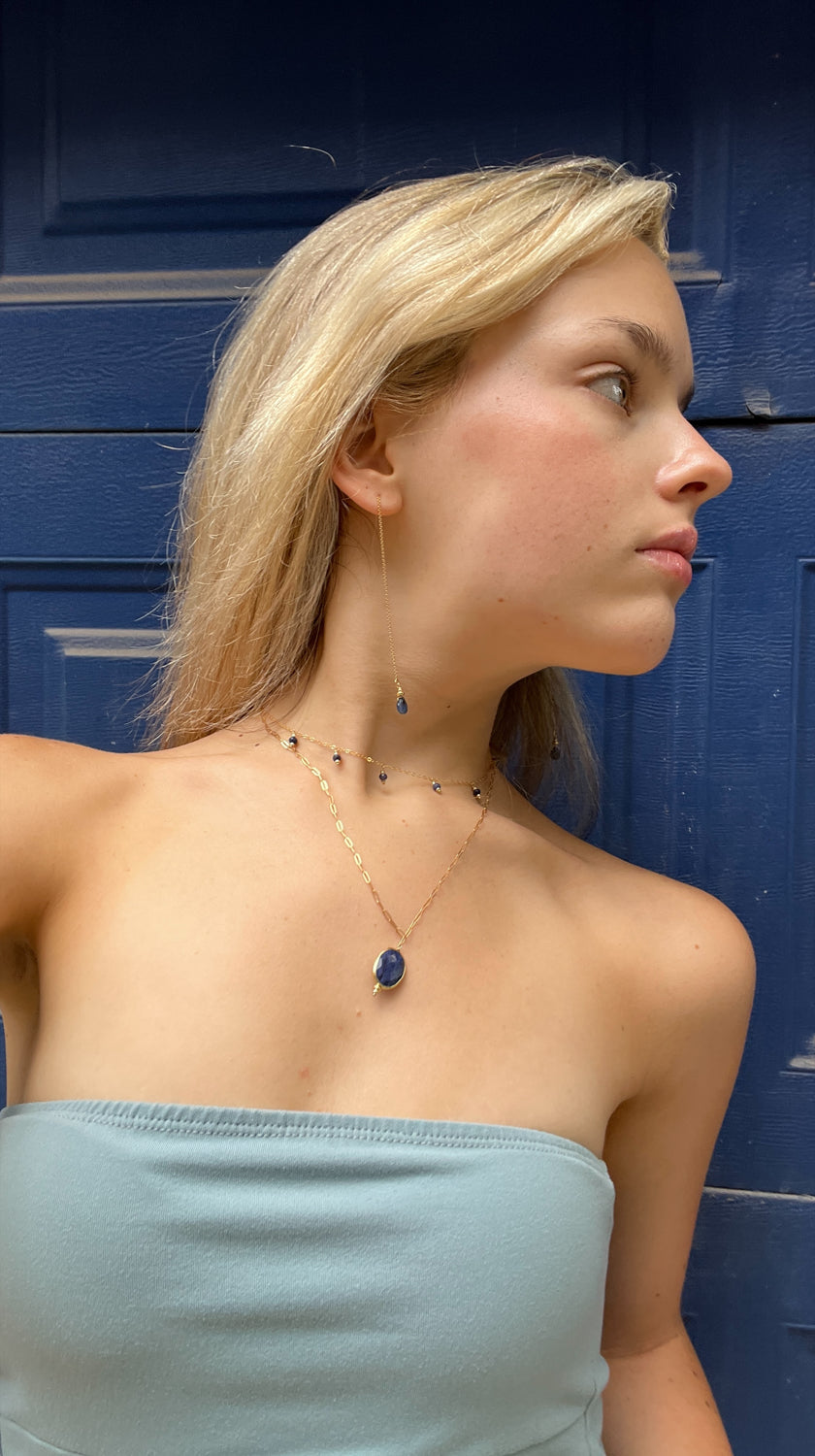 silk road - sapphire threader earrings - workshopunderground.com