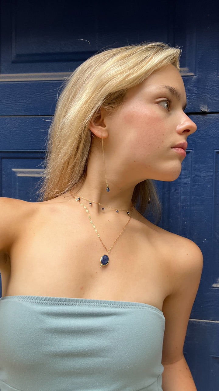 silk road - sapphire threader earrings - workshopunderground.com