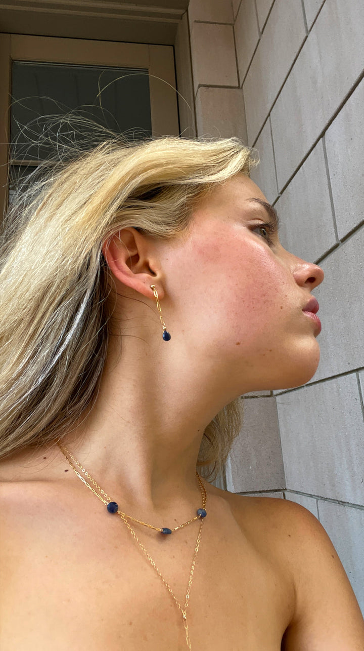 silk road - sapphire chain drop earrings - workshopunderground.com