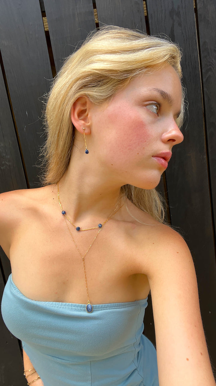 silk road - sapphire chain drop earrings - workshopunderground.com