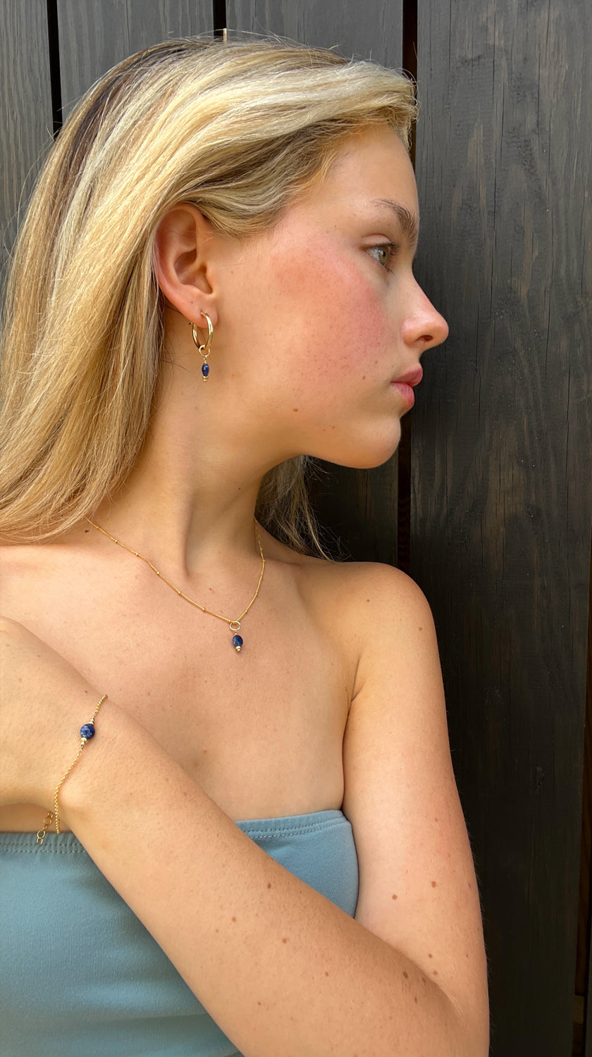 silk road - sapphire coin charm hoop earrings - workshopunderground.com