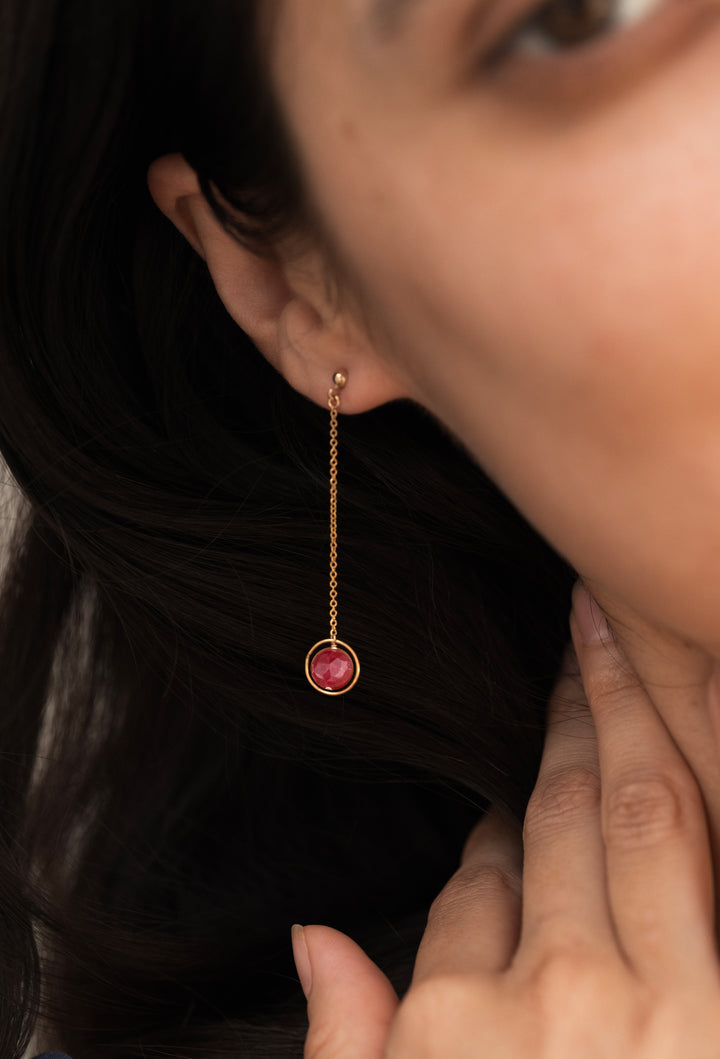halo birthstone chain drop earrings