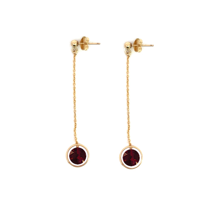 halo birthstone chain drop earrings