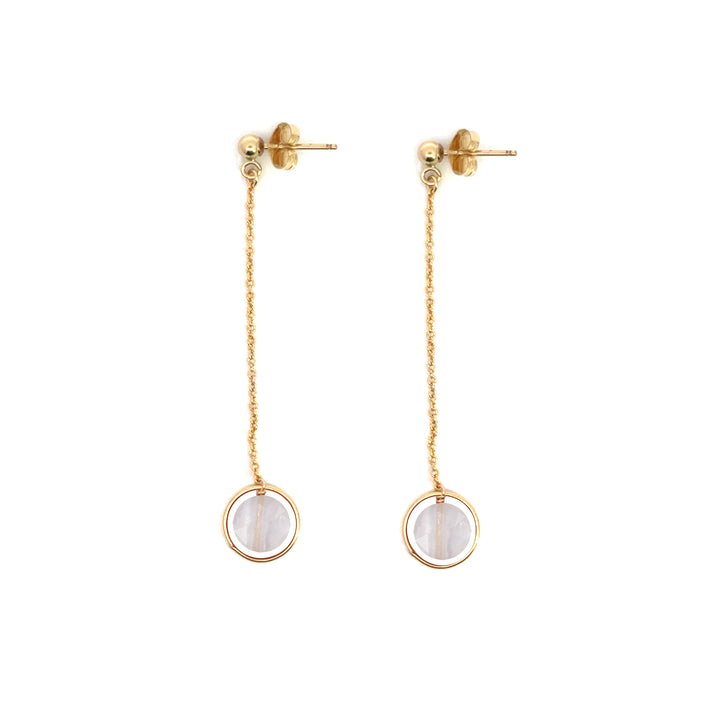 halo birthstone chain drop earrings