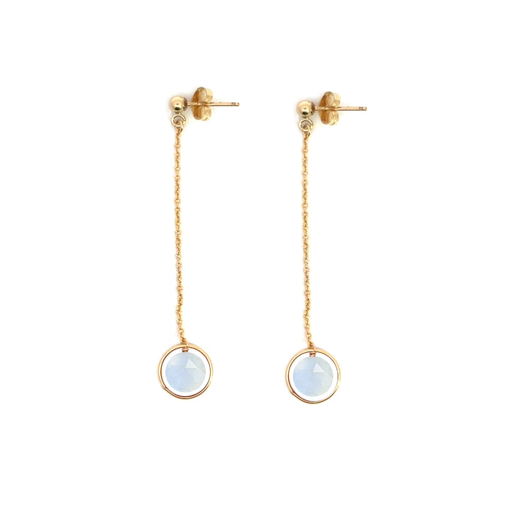 halo birthstone chain drop earrings