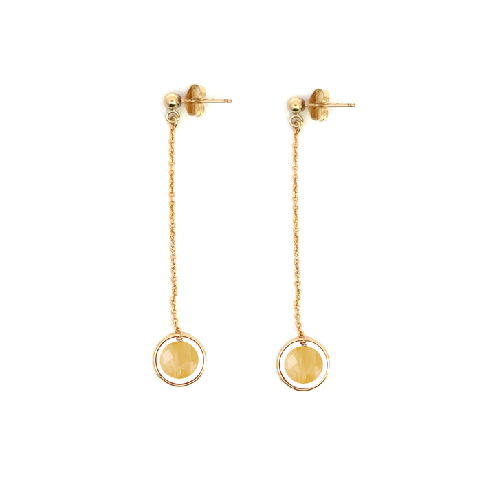 halo birthstone chain drop earrings