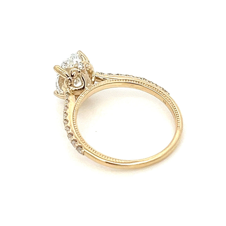 1.5 ctw oval diamond pave cathedral & milgrain engagement ring