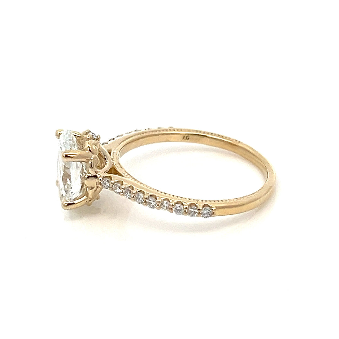 1.5 ctw oval diamond pave cathedral & milgrain engagement ring