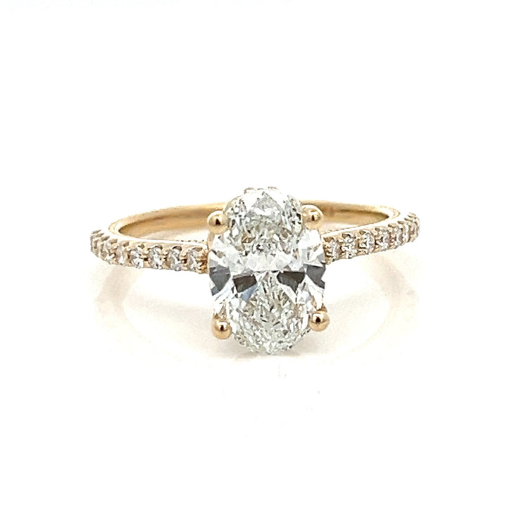 1.5 ctw oval diamond pave cathedral & milgrain engagement ring