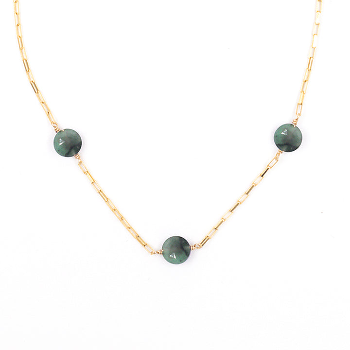 emerald 3-stone coin necklace