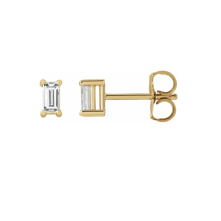 14K gold straight baguette single stud earring by workshopunderground.com
