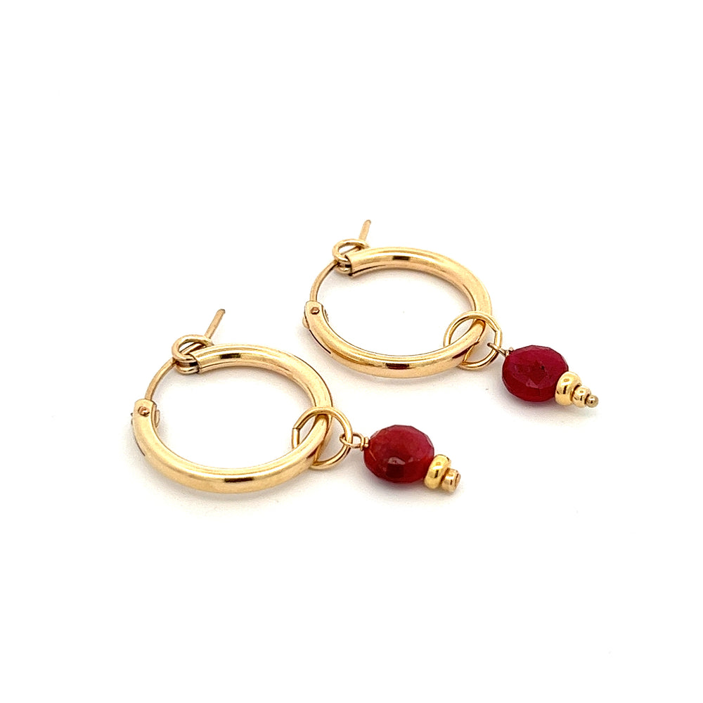 silk road - ruby faceted coin drop hoop earrings - workshopunderground.com