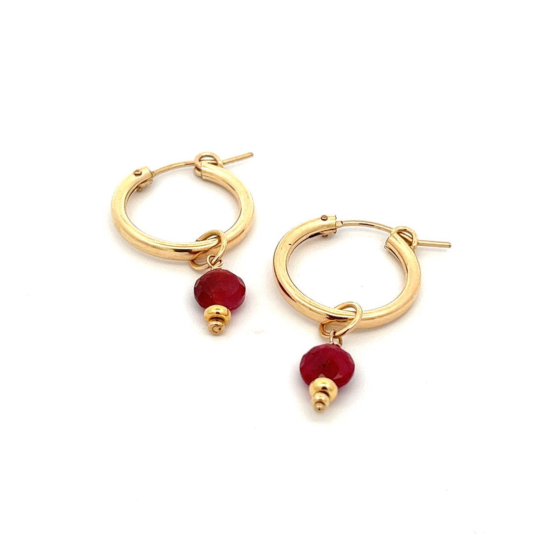 silk road - ruby faceted coin drop hoop earrings - workshopunderground.com