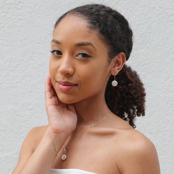 coin pearl post drop earrings