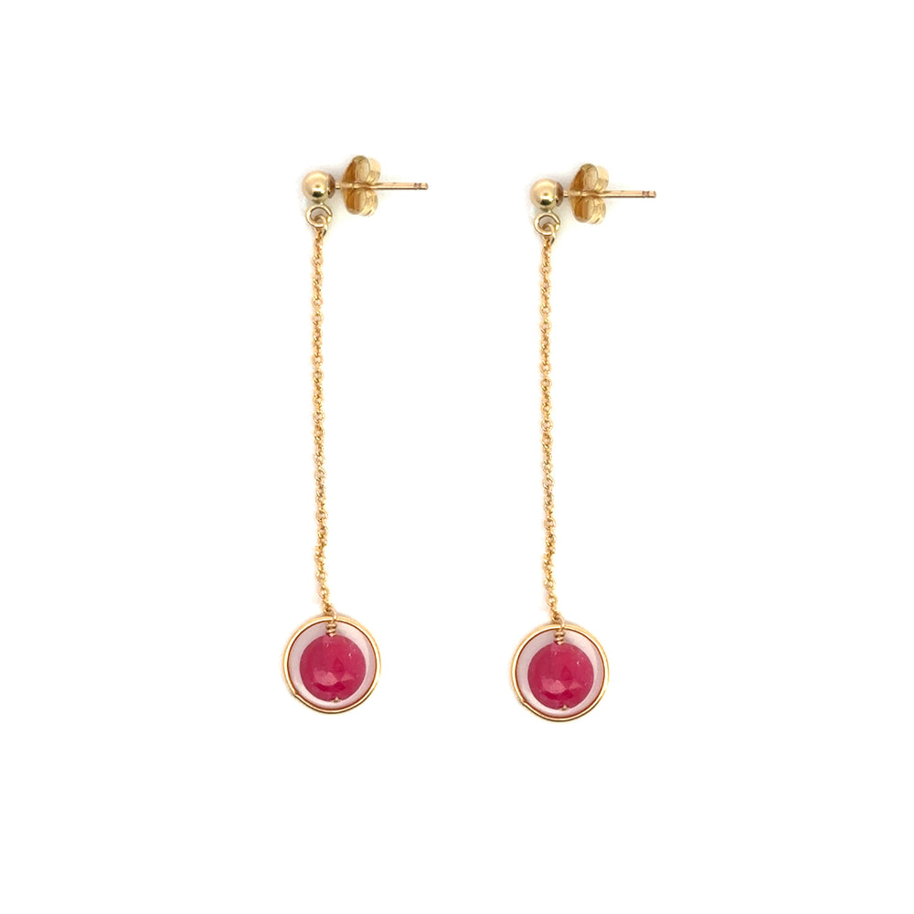 PHYNE halo birthstone chain drop earrings featuring sparkling gemstones and delicate chain design.