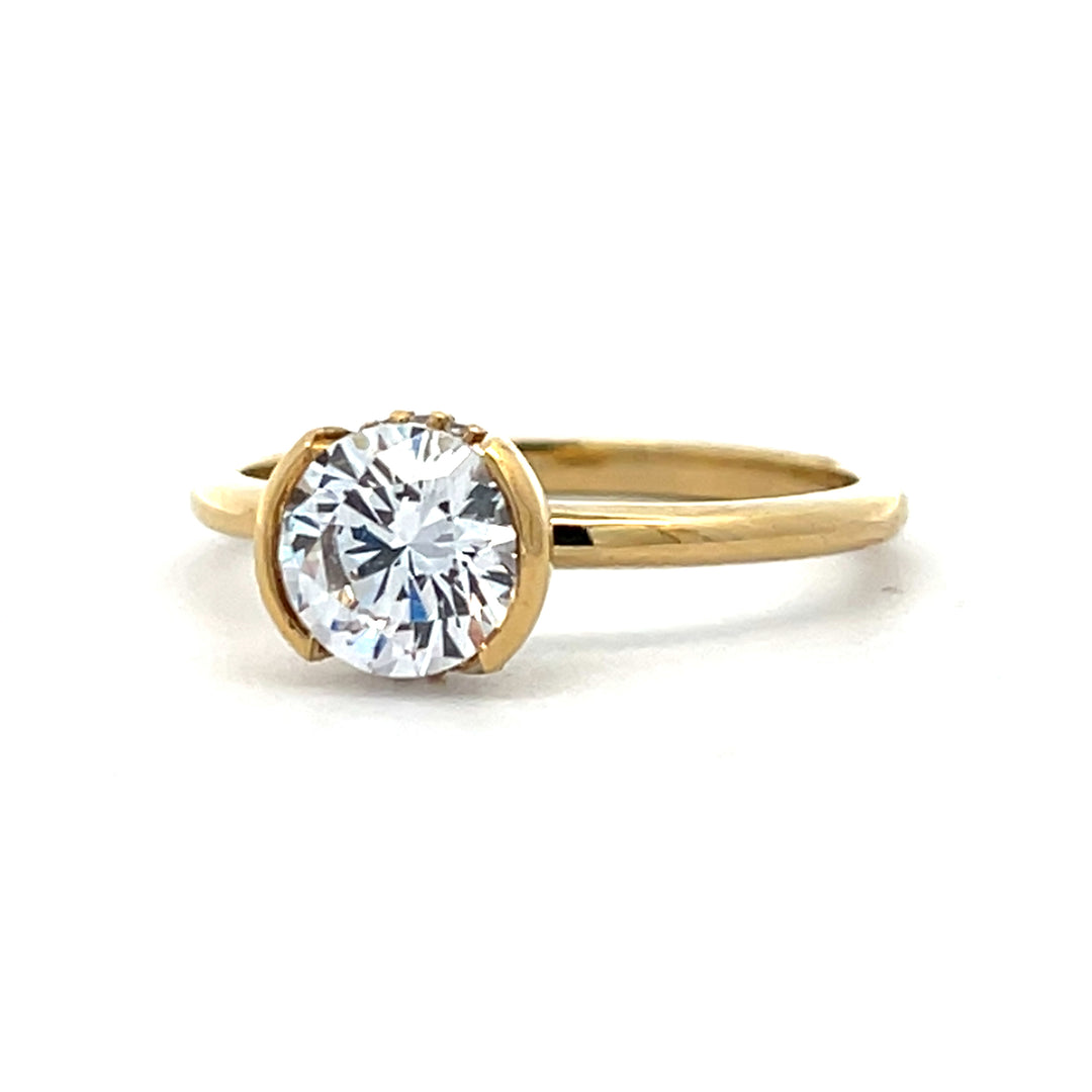 1 ctw round diamond hidden halo half bezel engagement ring