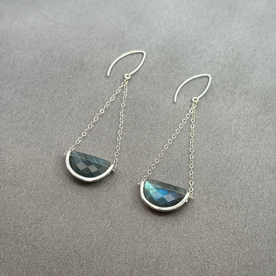 Northern Lights - Silver Mezzaluna Trapeze Earrings