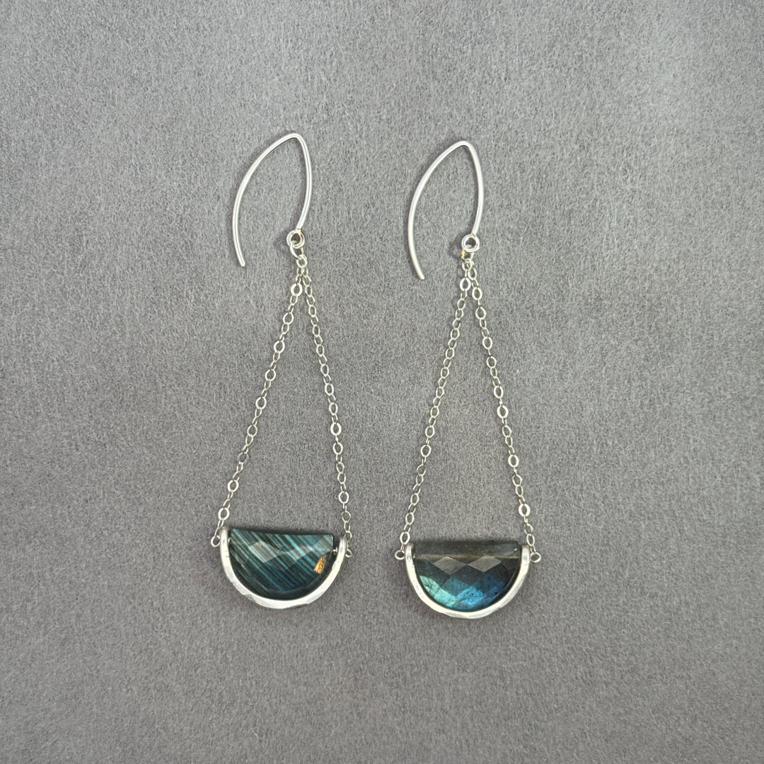 Northern Lights - Silver Mezzaluna Trapeze Earrings